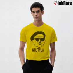 Men’s Wojtyla Christian Catholic Graphic V-Neck Tee in yellow | Sharp, Breathable, Everyday Staple