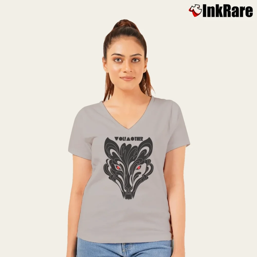 Women’s Wolfmother Black Wolf Rock V-Neck Tee in sport grey | Chic Neckline, Soft Texture