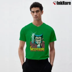 Men’s Wolverine Comic Come Here Pose Marvel V-Neck Tee in irish green | Sharp, Breathable, Everyday Staple