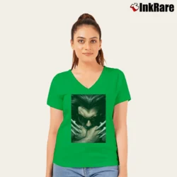 Women’s Wolverine Giant Claws X - men Marvel 90s Y2k V-Neck Tee in irish green | Chic Neckline, Soft Texture