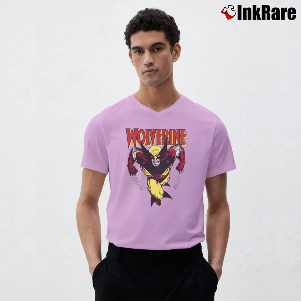 Men’s Wolverine Marvel Graphic Comic V-Neck Tee in light pink | Sharp, Breathable, Everyday Staple