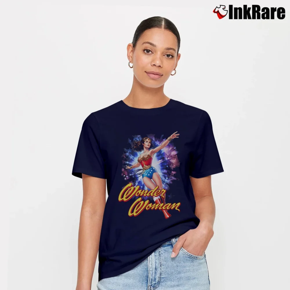 Women’s Wonder Woman Lynda Carter Retro Hero Signature T-Shirt in navy | Soft, Flattering Fit