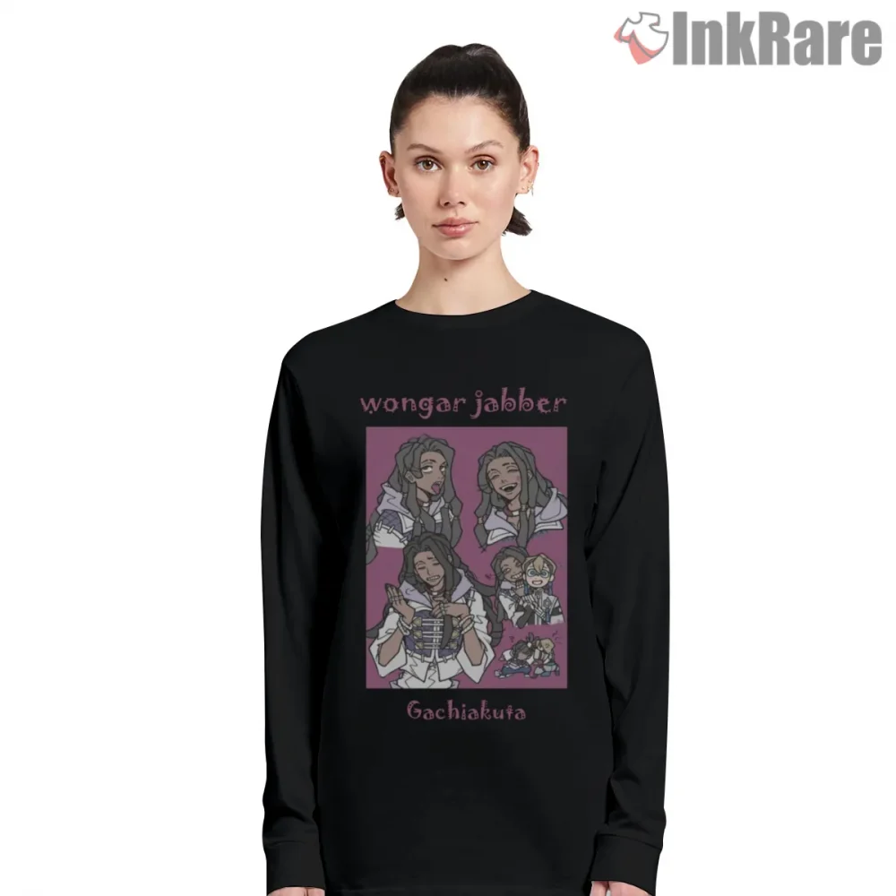 Wonger Jabber Cute Panel Character Anime Shirt on black long sleeve shirt for women graphic tee