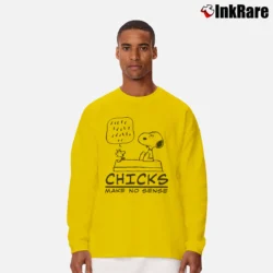 Men’s Woodstock And Snoopy Chicks Make No Sense Long-Sleeve Shirt in yellow | Sleek, Lightweight, Year-Round Wear