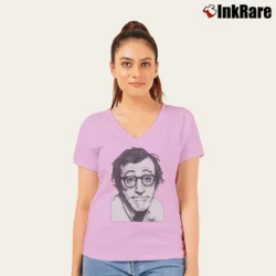 Women’s Woody Allen Film Director Graphic V-Neck Tee in light pink | Chic Neckline, Soft Texture