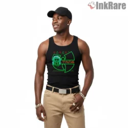 Wooo Tang Wrestling Parody Neon Holiday Shirt on black tank top for men graphic tee