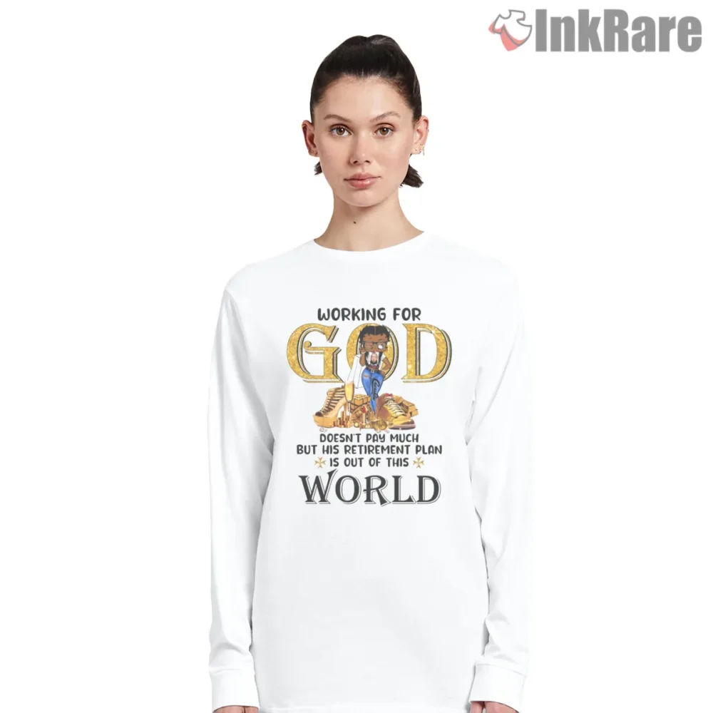 Working For God Betty Boop Vintage Cartoon Shirt on white long sleeve shirt for women graphic tee