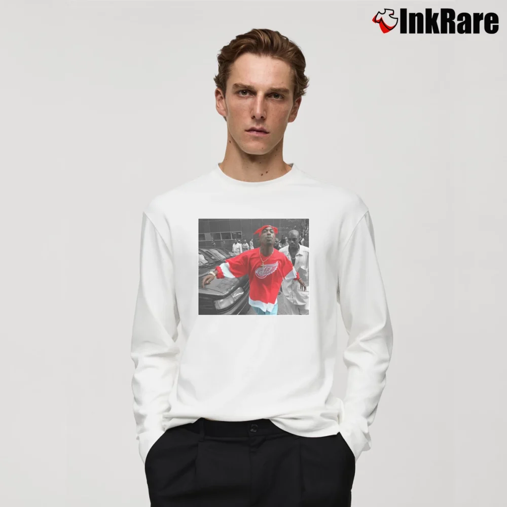 Men’s World Star Hiphop Tupac Shakur 2pac Detroit Spitting Hip Hop Rap Long-Sleeve Shirt in white | Sleek, Lightweight, Year-Round Wear