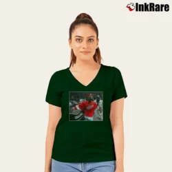 Women’s World Star Hiphop Tupac Shakur 2pac Detroit Spitting Hip Hop Rap V-Neck Tee in forest green | Chic Neckline, Soft Texture