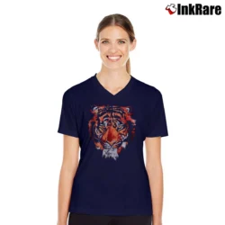 Women’s Wrangler Tiger Graphic Vintage V-Neck Tee in navy | Chic Neckline, Soft Texture
