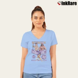 Women’s Wrestlemania 3 Ricky The Dragon Steamboat Vs Macho Man WWE V-Neck Tee in light blue | Chic Neckline, Soft Texture