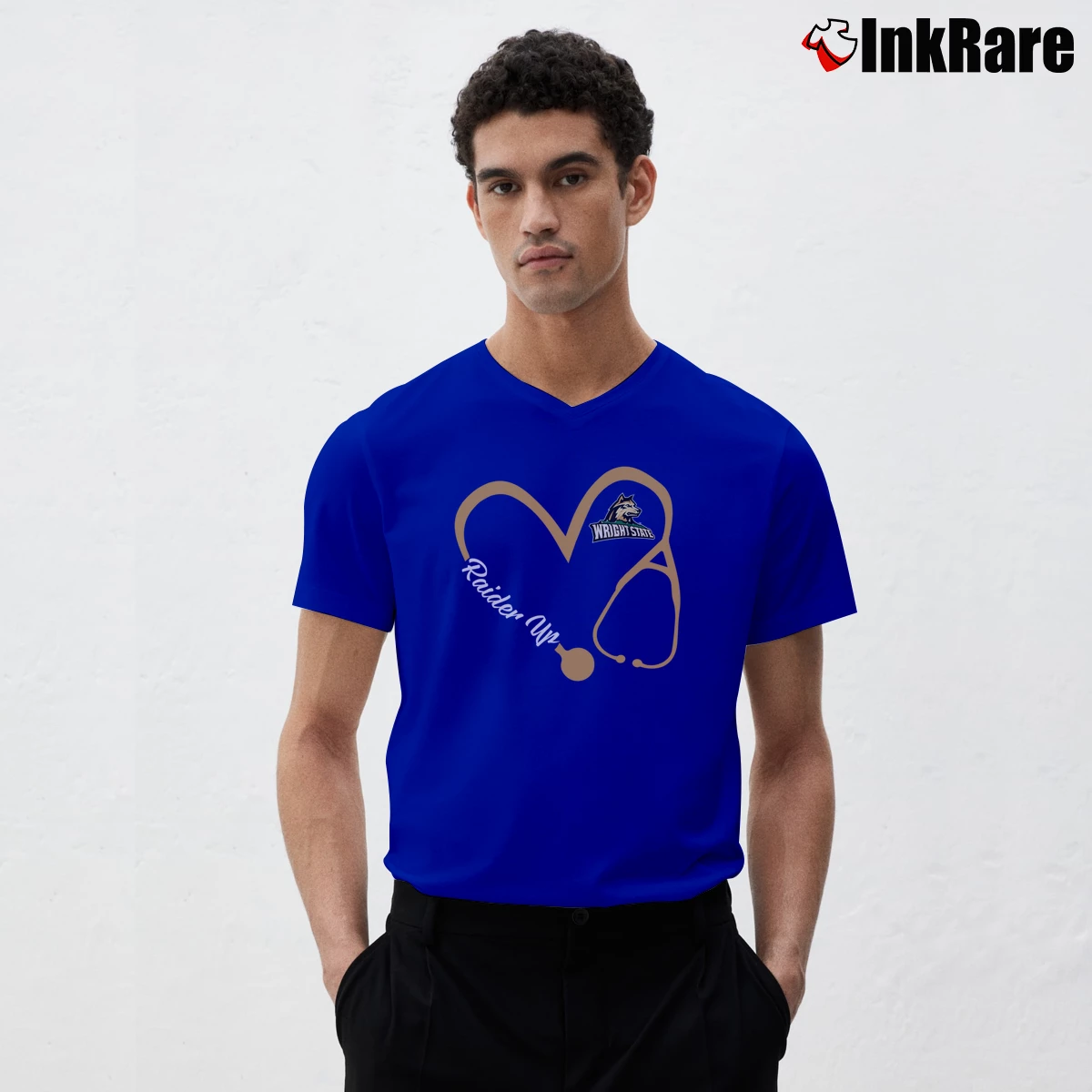 Men’s Wright State Raiders Heart V-Neck Tee in royal blue | Sharp, Breathable, Everyday Staple
