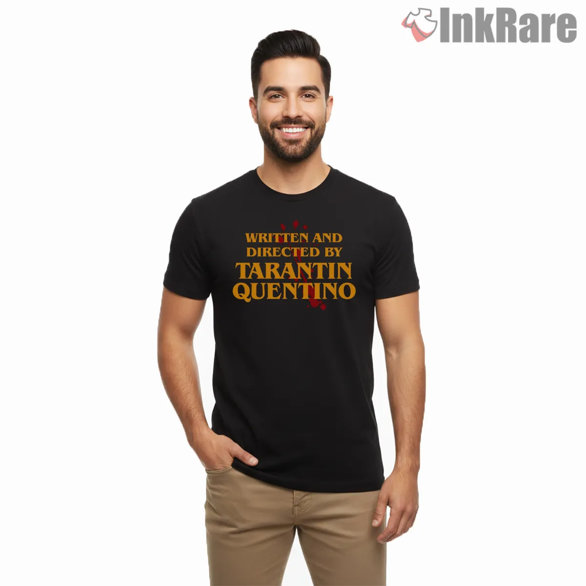 Written And Directed By Tarantin Quentino Parody Short Sleeve Black Written And Directed By Tarantin Quentino Parody Shirt on black short sleeve shirt for men graphic tee