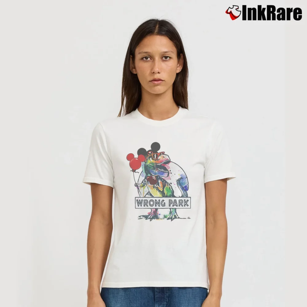 Women’s Wrong Park Jurassic Mickey Disney Family Trip Signature T-Shirt in white | Soft, Flattering Fit
