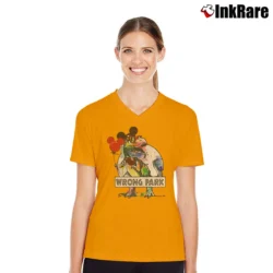Women’s Wrong Park Jurassic Mickey Disney Family Trip V-Neck Tee in orange | Chic Neckline, Soft Texture