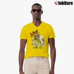 Men’s Wrong Park Jurassic Mickey Disney Family Trip V-Neck Tee in yellow | Sharp, Breathable, Everyday Staple