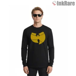 Wu Baseball Stitch Logo Shirt on black long sleeve shirt for men graphic tee