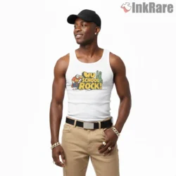 Wu School Rock Cartoon Parody Shirt on white tank top for men graphic tee