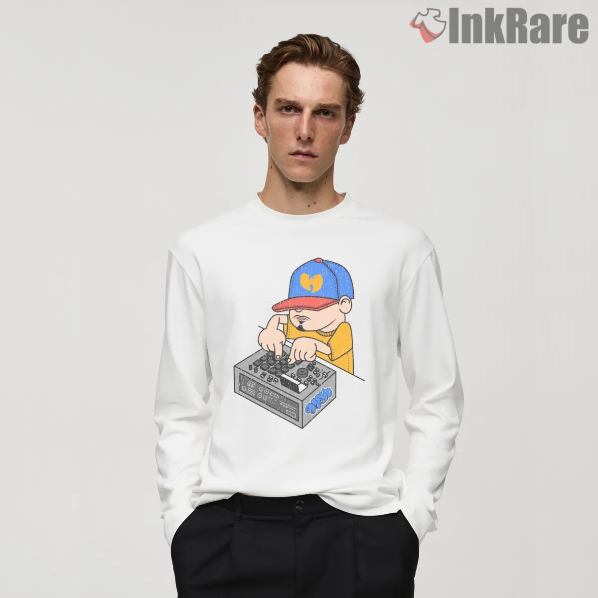 Wu Tang And Mf Doom Dj Scratch Cartoon Long Sleeve White Wu Tang And Mf Doom Dj Scratch Cartoon Shirt on white long sleeve shirt for men graphic tee