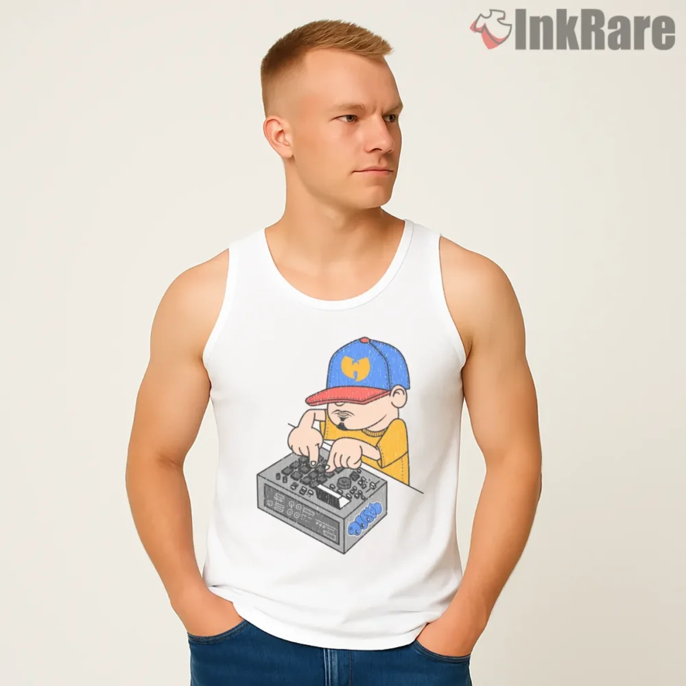 Wu Tang And Mf Doom Dj Scratch Cartoon Shirt on white tank top for men graphic tee