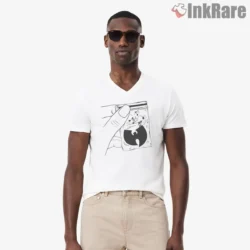 Wu Tang Baggie Hand Sketch Underground Humor Shirt on white v-neck shirt for men graphic tee