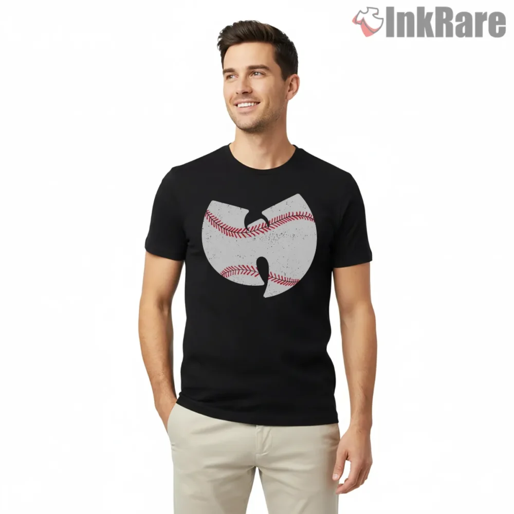 Wu Tang Baseball Stitch Vintage Sports Shirt on black short sleeve shirt for men graphic tee