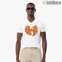 Wu Tang Basketball Texture Court Lines Shirt on white v-neck shirt for men graphic tee