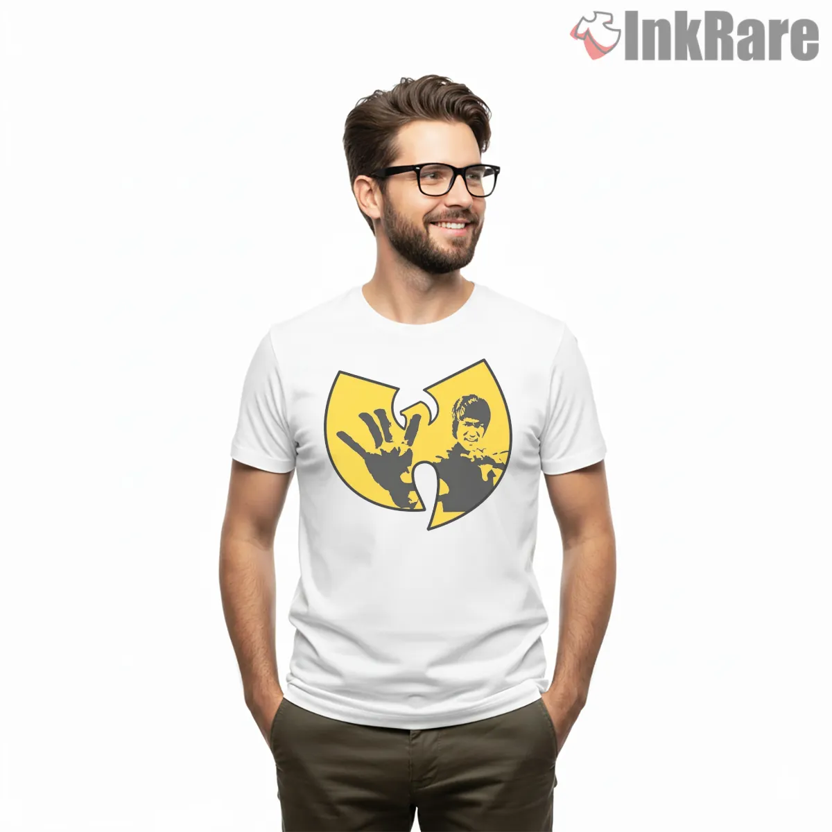 Wu Tang Bruce Lee Hand Strike Emblem Short Sleeve White Wu Tang Bruce Lee Hand Strike Emblem Shirt on white short sleeve shirt for men graphic tee