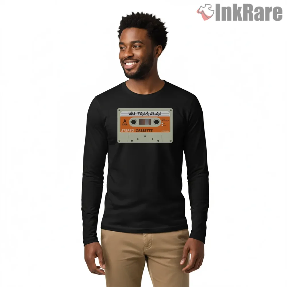 Wu Tang Cassette Tape Vintage Shirt on black long sleeve shirt for men graphic tee