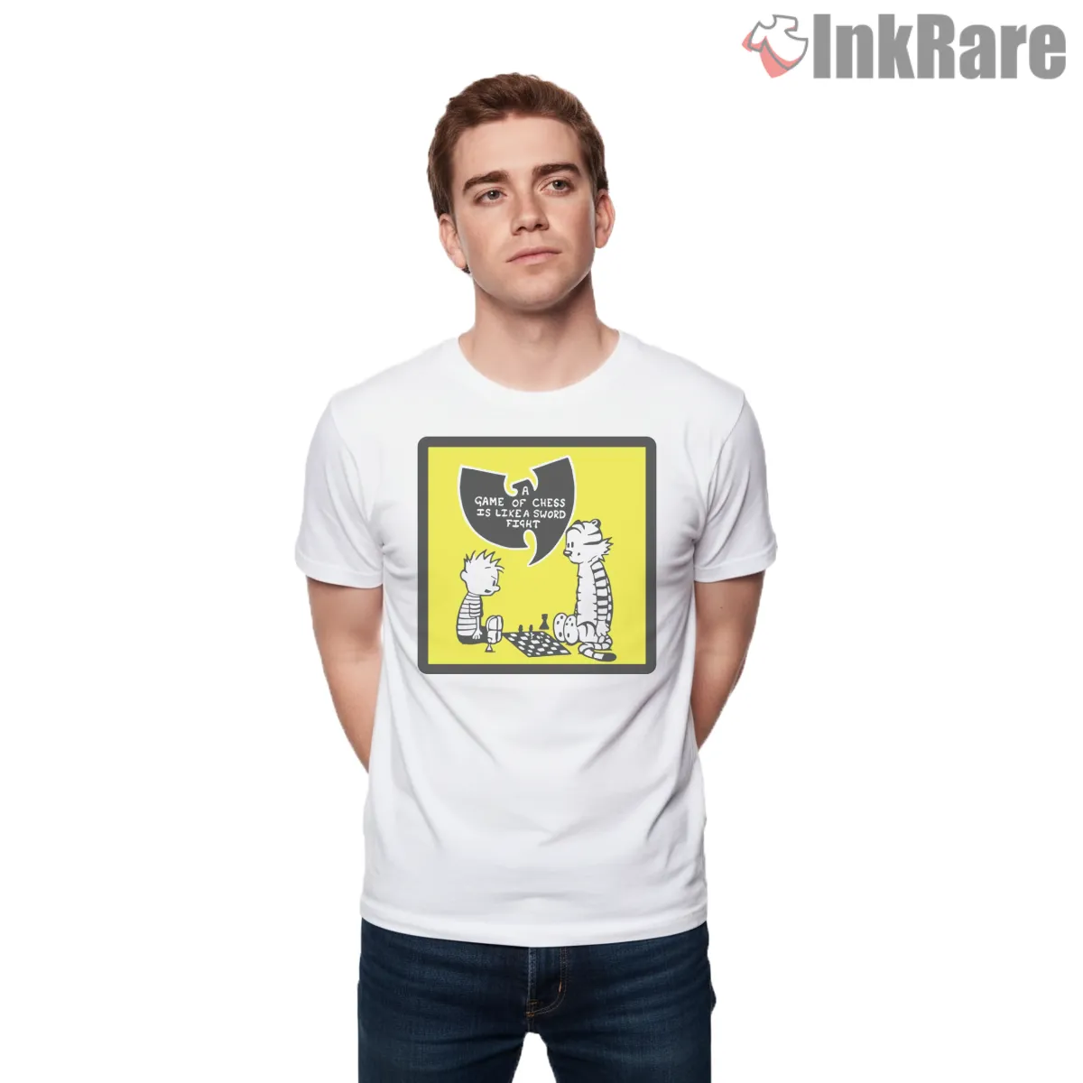 Wu Tang Chess Cartoon Quote Panel Short Sleeve White Wu Tang Chess Cartoon Quote Panel Shirt on white short sleeve shirt for men graphic tee