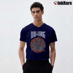 Men’s Wu Tang Clan Big Dragon Logo Hip Hop V-Neck Tee in navy | Sharp, Breathable, Everyday Staple
