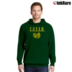 Men’s Wu Tang Clan Cream Logo Hip Hop Pullover Hoodie in forest green | Cozy, Durable, Modern Fit