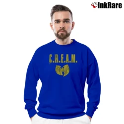 Men’s Wu Tang Clan Cream Logo Hip Hop Crewneck Sweatshirt in royal blue | Cozy Fabric, Clean Style