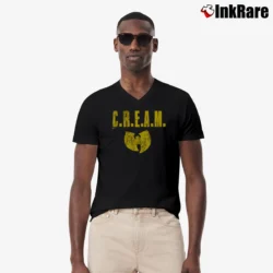 Men’s Wu Tang Clan Cream Logo Hip Hop V-Neck Tee in black | Sharp, Breathable, Everyday Staple