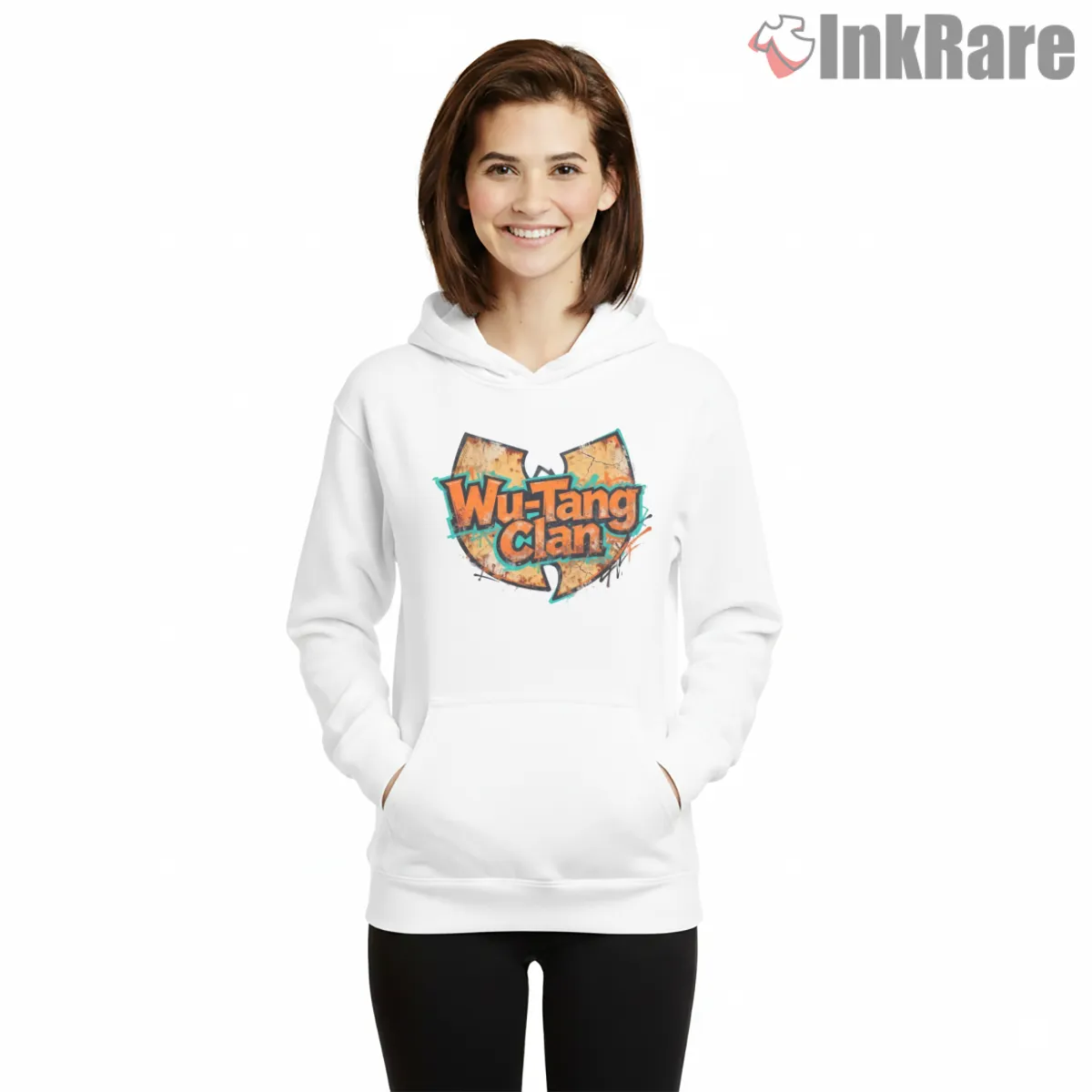 Wu Tang Clan Graffiti Wordmark Splash Hoodie White Wu Tang Clan Graffiti Wordmark Splash Shirt on white hoodie for women graphic tee
