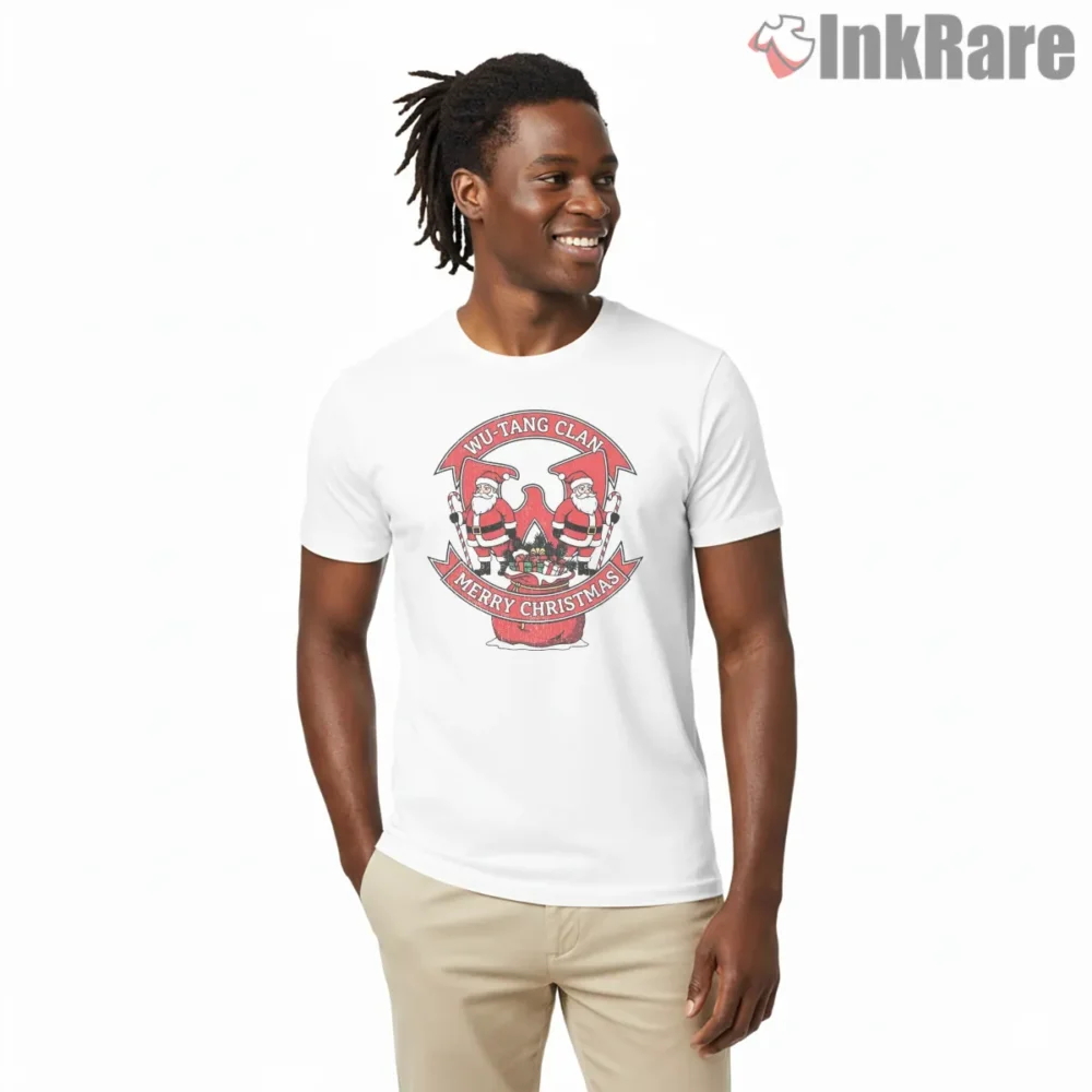 Wu Tang Clan Merry Christmas Santa Crest Shirt on white short sleeve shirt for men graphic tee