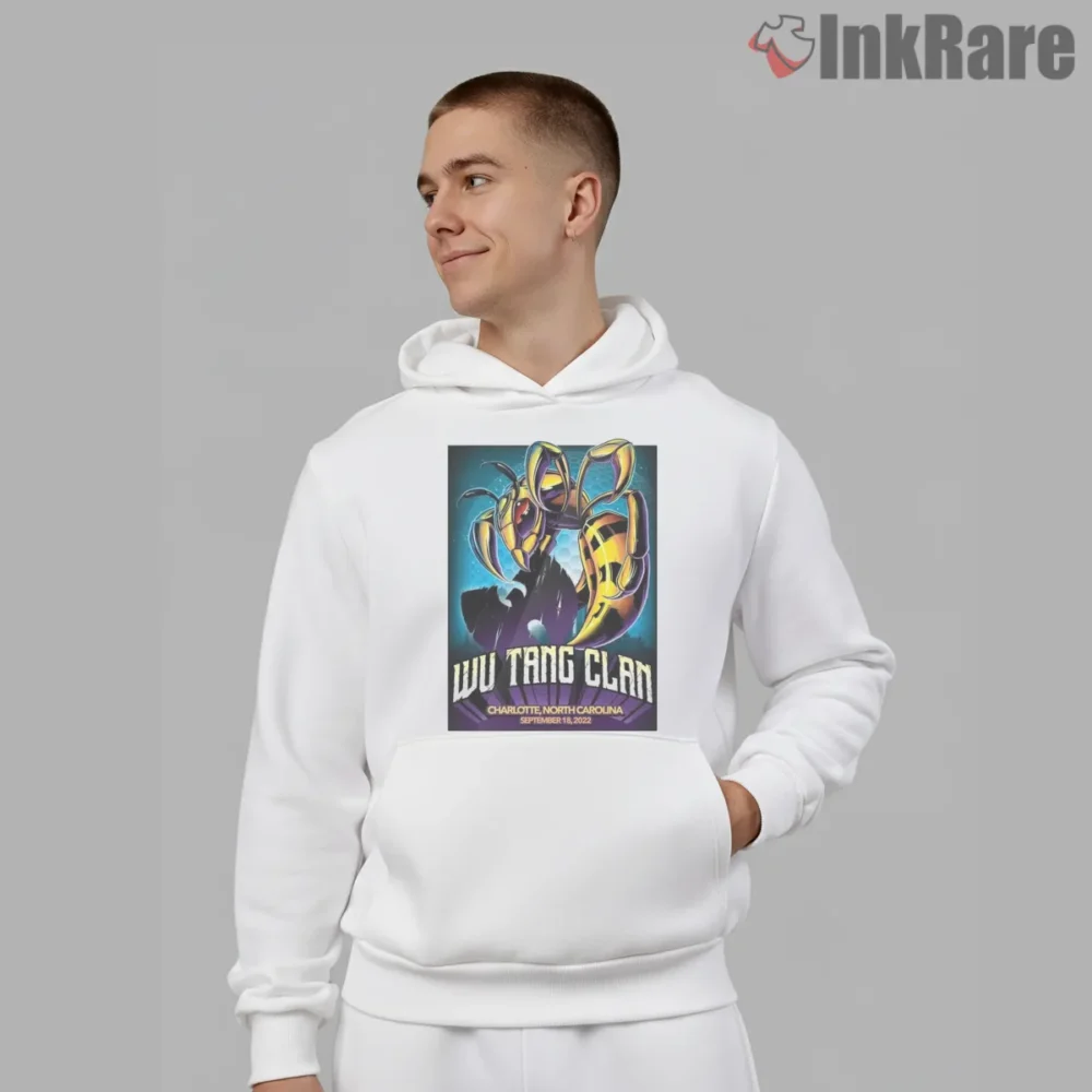 Wu Tang Clan Neon Concert Tour Poster Shirt on white hoodie for men graphic tee
