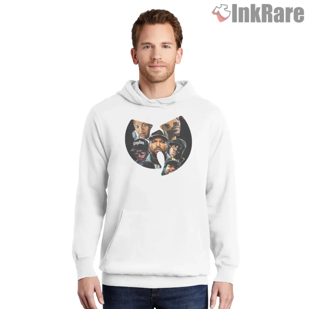 Wu Tang Clan Photo Crest Vintage Hip Hop Shirt on white hoodie for men graphic tee