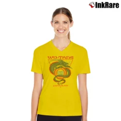 Women’s Wu - Tang Clan Staten Island Dragon Graphic V-Neck Tee in yellow | Chic Neckline, Soft Texture