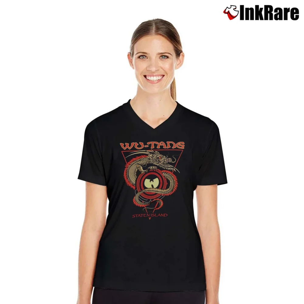 Women’s Wu - Tang Clan Staten Island Dragon V-Neck Tee in black | Chic Neckline, Soft Texture