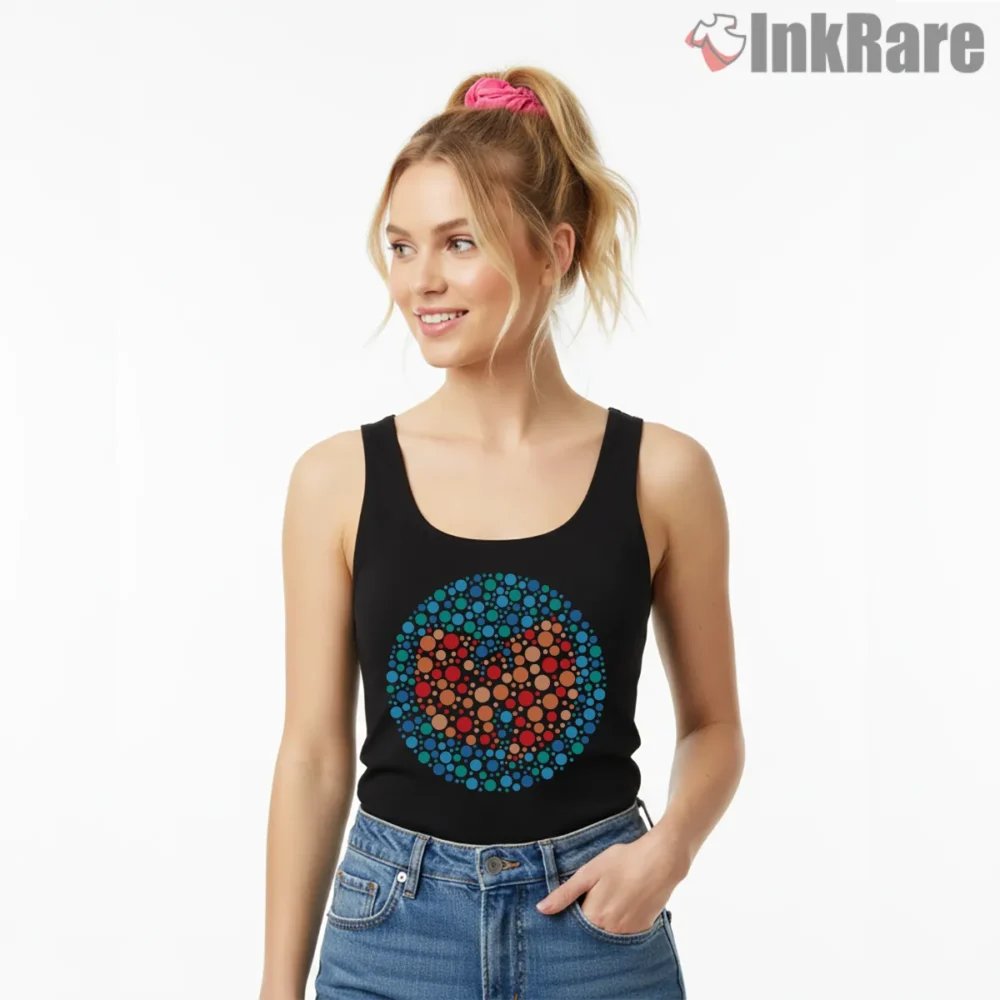 Wu Tang Color Dot Illusion Circle Shirt on black tank top for women graphic tee