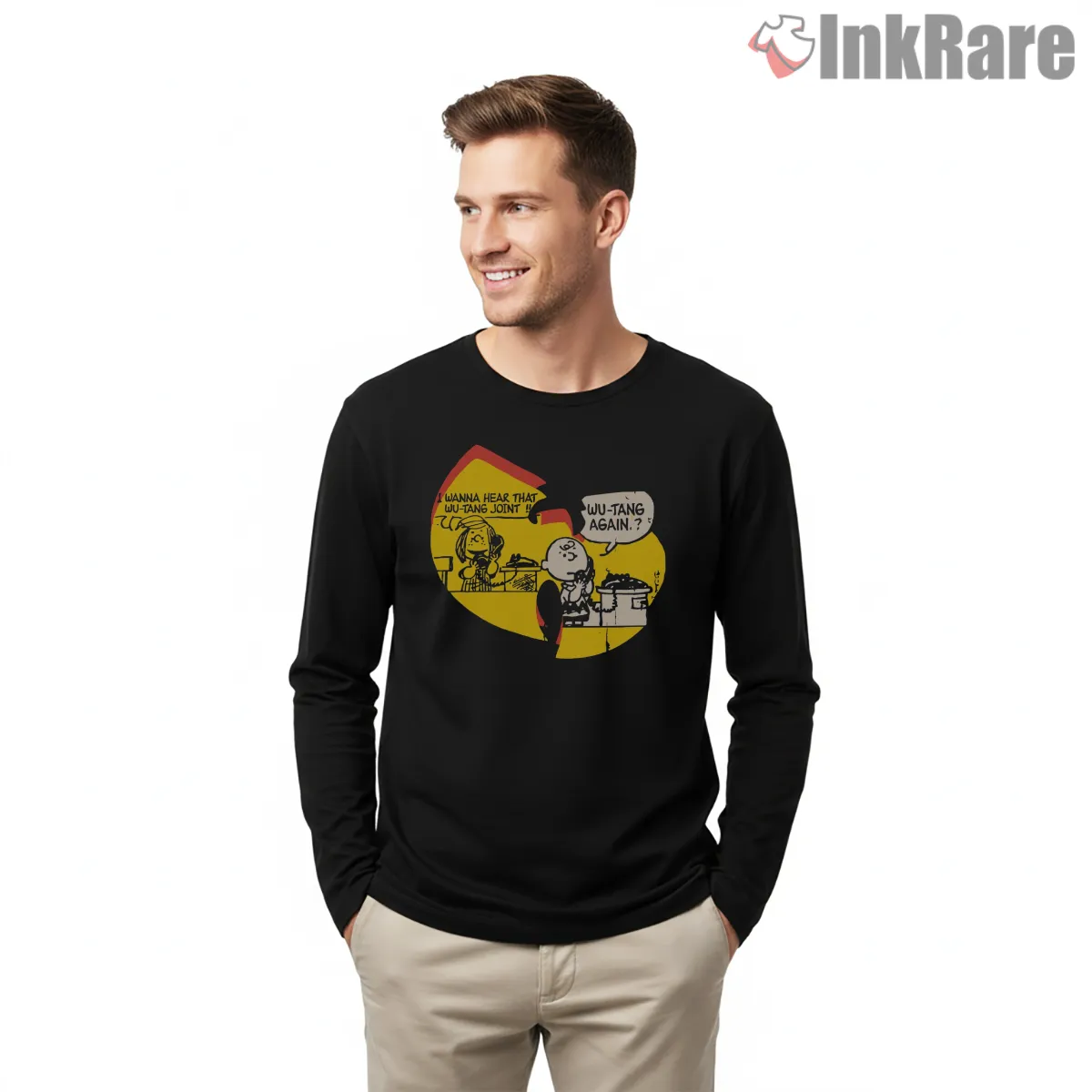Wu Tang Comic Strip Again Long Sleeve Black Wu Tang Comic Strip Again Shirt on black long sleeve shirt for men graphic tee