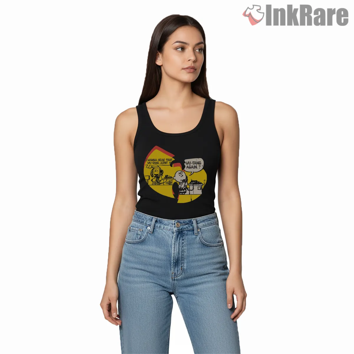 Wu Tang Comic Strip Again Tank Top Black Wu Tang Comic Strip Again Shirt on black tank top for women graphic tee