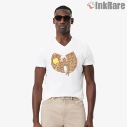 Wu Tang Cream Waffle Syrup Drip Breakfast Shirt on white v-neck shirt for men graphic tee