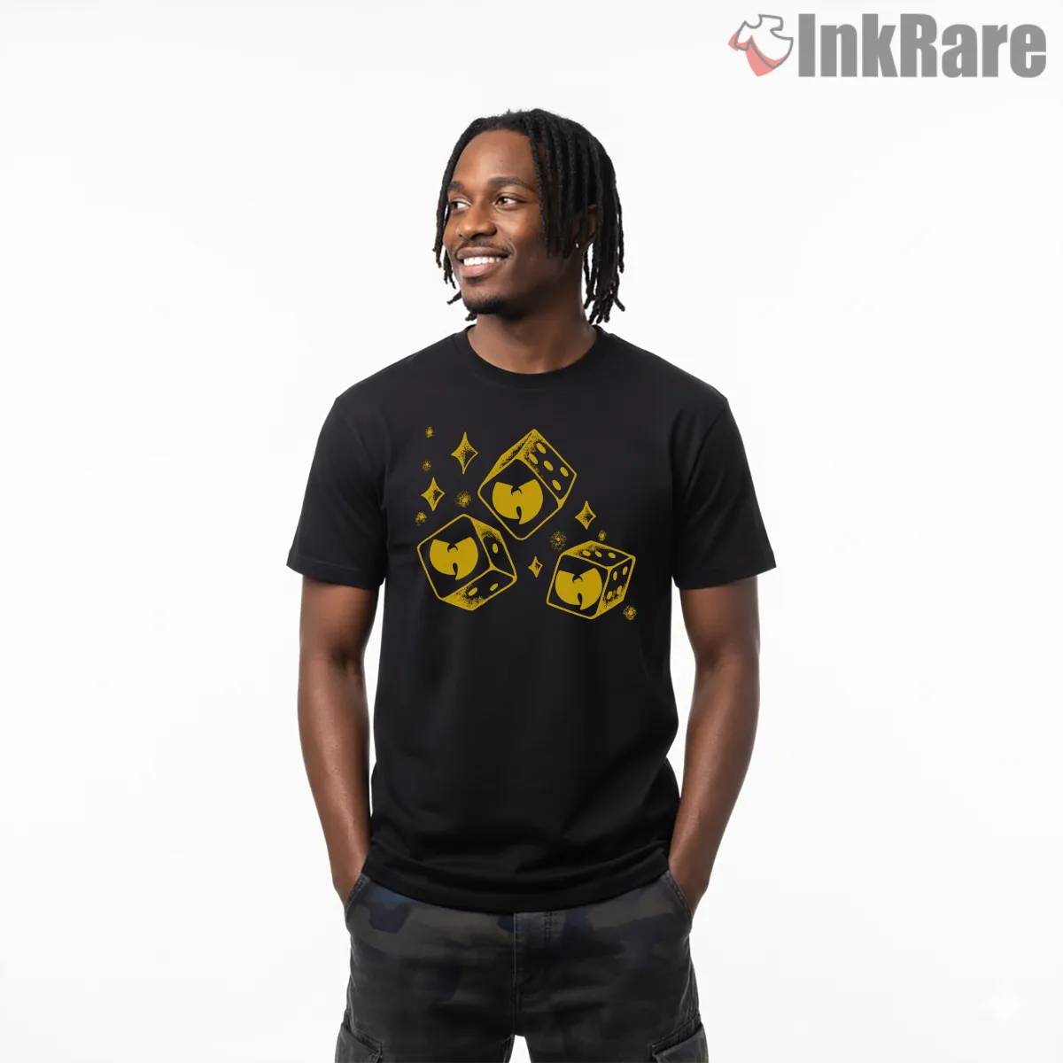 Wu Tang Dice Luck Logo Shirt on black short sleeve shirt for men graphic tee
