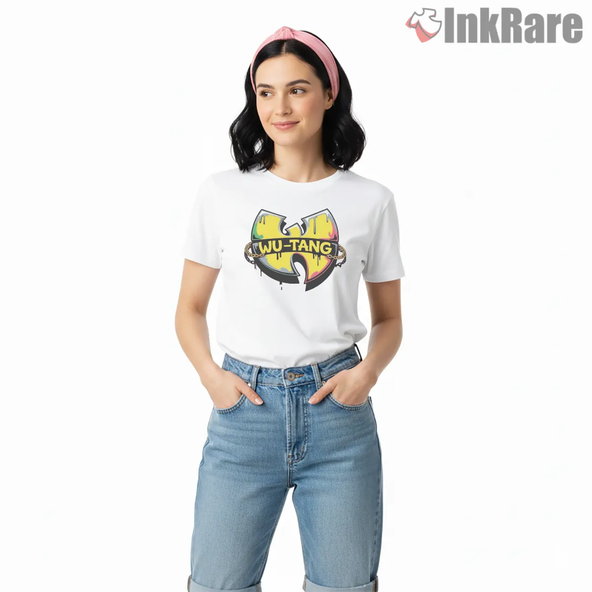 Wu Tang Drip Graffiti Chain Emblem Short Sleeve White Wu Tang Drip Graffiti Chain Emblem Shirt on white short sleeve shirt for women graphic tee