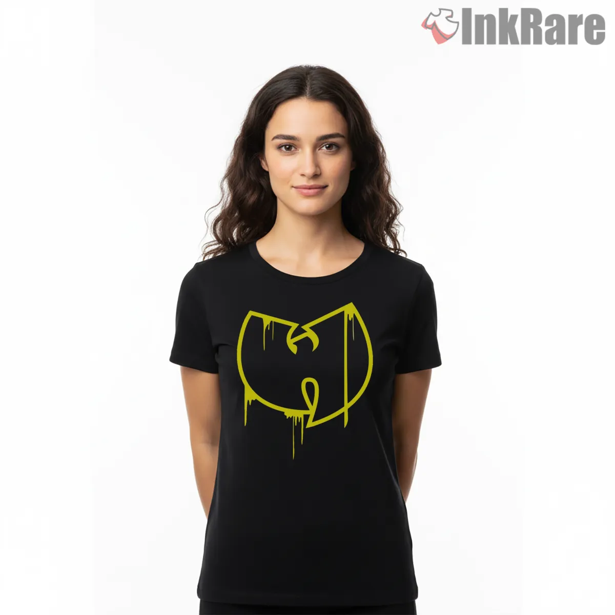 Wu Tang Dripping Outline Minimal Logo Short Sleeve Black Wu Tang Dripping Outline Minimal Logo Shirt on black short sleeve shirt for women graphic tee