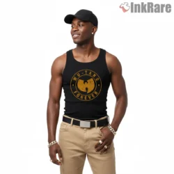 Wu Tang Forever Distressed Circle Logo Shirt on black tank top for men graphic tee