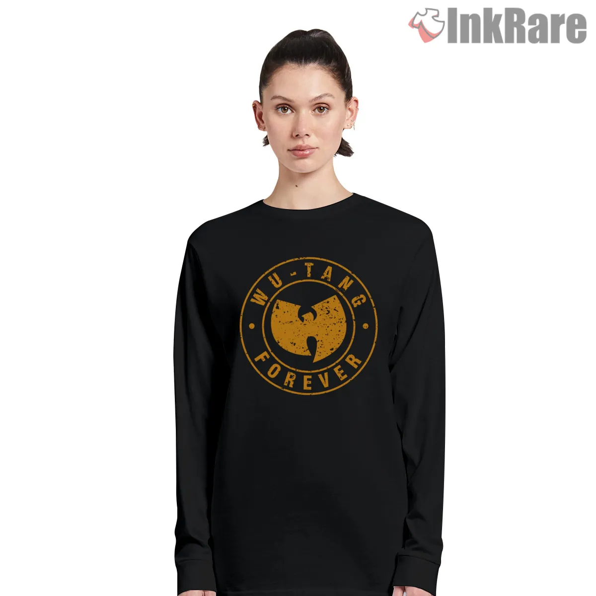 Wu Tang Forever Distressed Circle Logo Long Sleeve Black Wu Tang Forever Distressed Circle Logo Shirt on black long sleeve shirt for women graphic tee