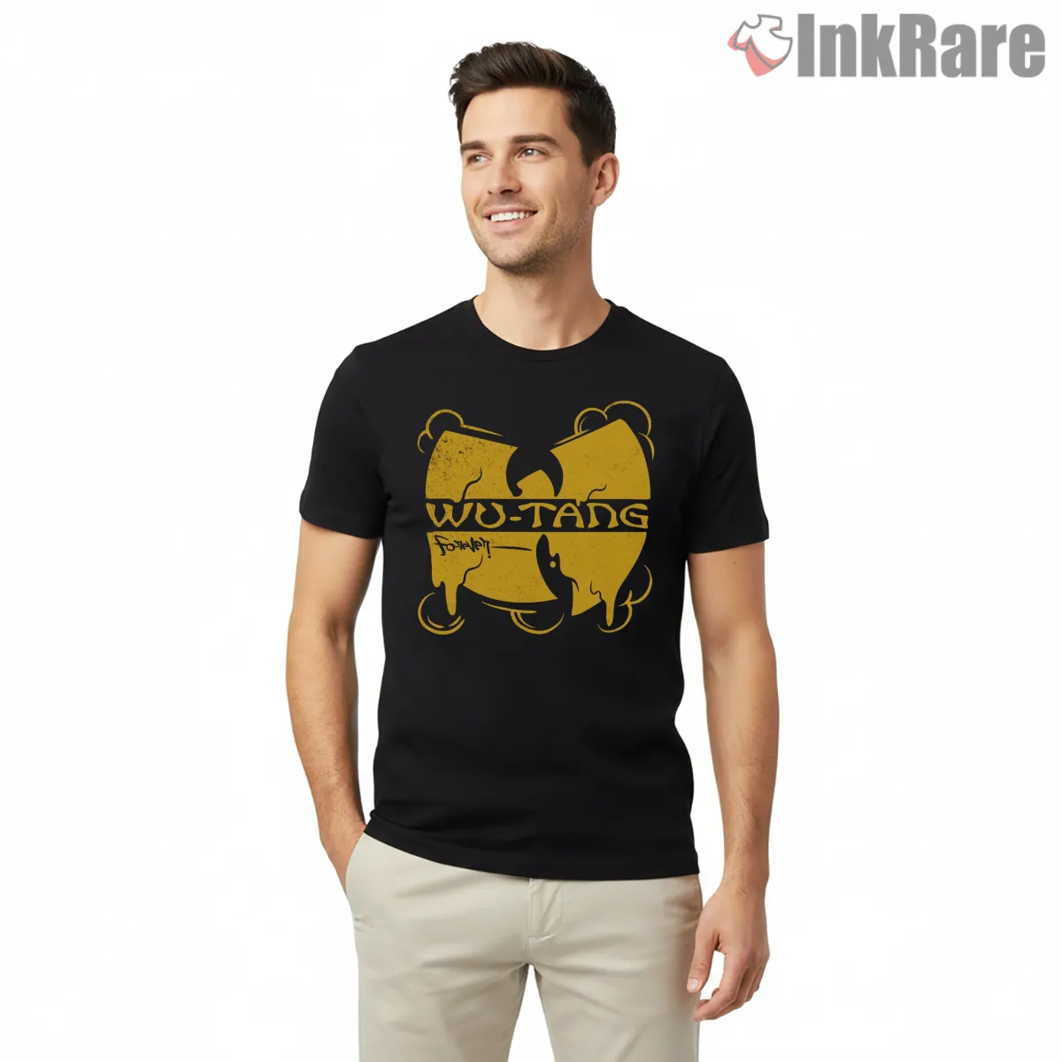 Wu Tang Forever Drip Vintage Logo Shirt on black short sleeve shirt for men graphic tee